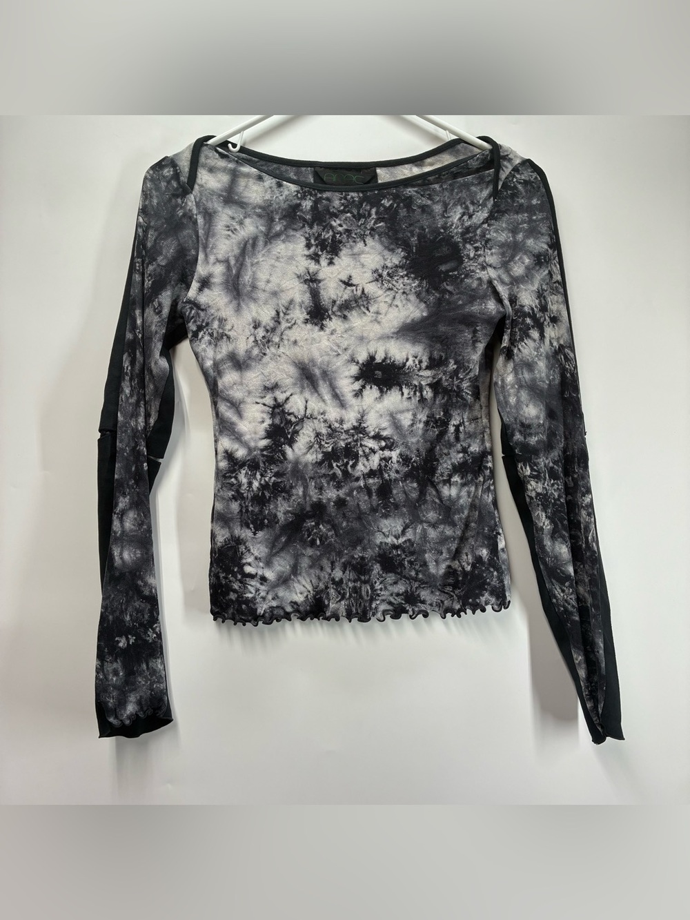 Vintage 90s Anac Medium Black Tie Dye Mesh Sheer Long Sleeve Top Cyber Goth Emo